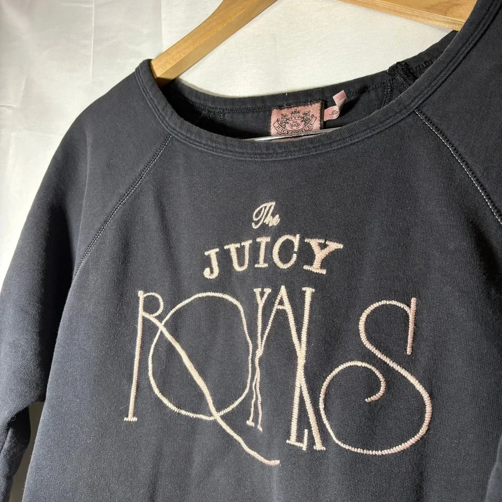 Vintage Juicy Couture The Juicy Royals Sweatshirt Black Pink 3/4 Sleeve Large